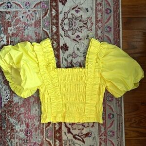 Yellow pleated puff ruffle top